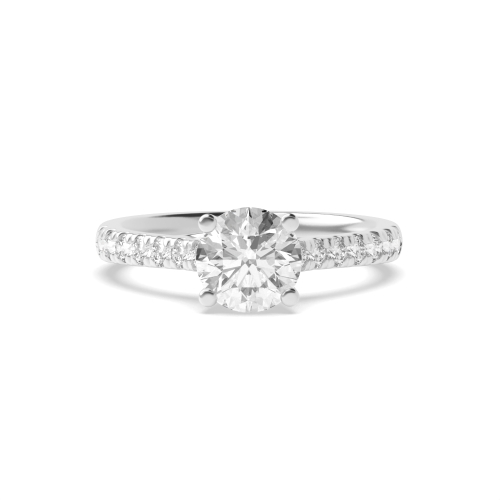 4 Prong Silver Open Crossover Round Claws Side Stone Engagement Rings