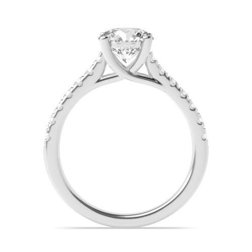 4 Prong Silver Open Crossover Round Claws Side Stone Engagement Rings