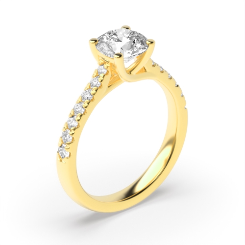 4 Prong Yellow Gold Open Crossover Round Claws Engagement Rings