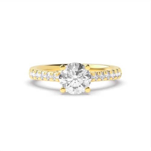 4 Prong Yellow Gold Open Crossover Round Claws Engagement Rings