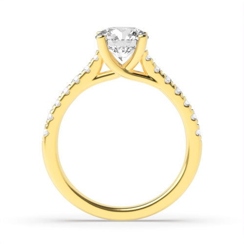 4 Prong Yellow Gold Open Crossover Round Claws Engagement Rings