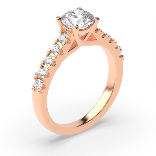 4 Prong Round Rose Gold V cut shoulder set Engagement Rings
