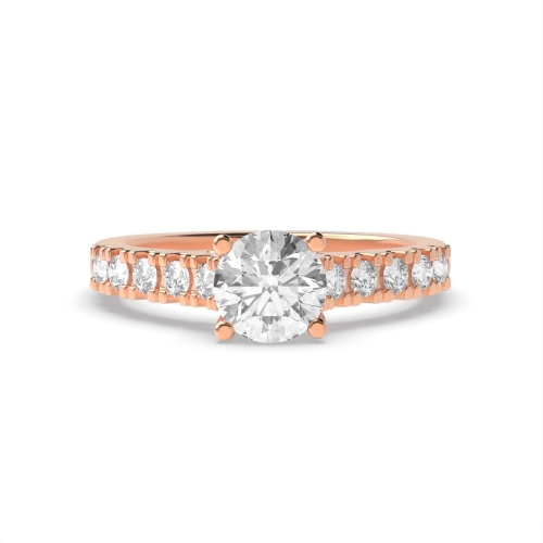 4 Prong Round Rose Gold V cut shoulder set Engagement Rings
