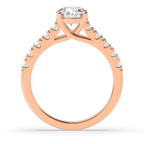 4 Prong Round Rose Gold V cut shoulder set Engagement Rings