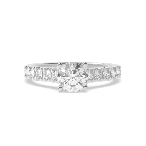4 Prong Round V cut shoulder set Moissanite Engagement Rings