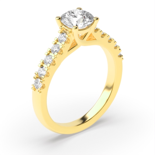 4 Prong Round Yellow Gold V cut shoulder set Engagement Rings