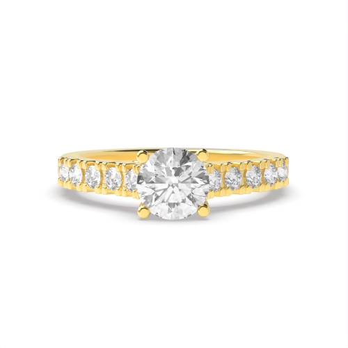 4 Prong Round Yellow Gold V cut shoulder set Engagement Rings