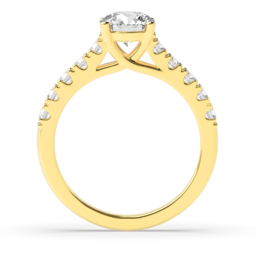 4 Prong Round Yellow Gold V cut shoulder set Engagement Rings