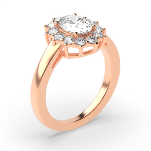 4 Prong Oval Rose Gold Classic flower Halo Engagement Rings
