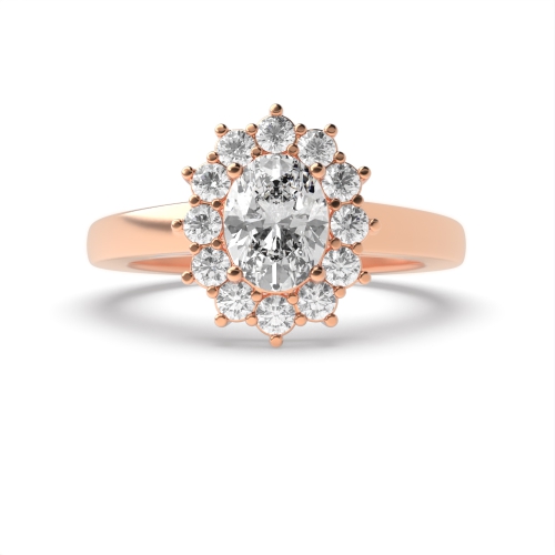 4 Prong Oval Rose Gold Classic flower Halo Engagement Rings