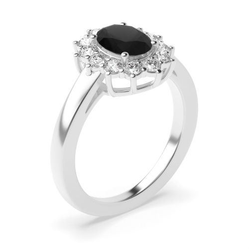 4 Prong Oval Classic flower Black Diamond Engagement Rings