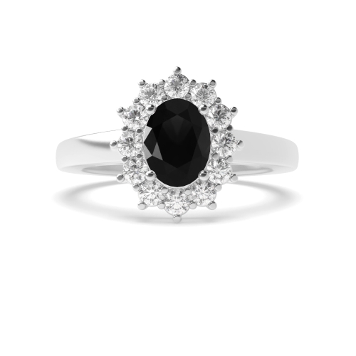 4 Prong Oval Classic flower Black Diamond Engagement Rings