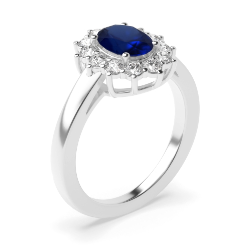4 Prong Oval Classic flower Blue Sapphire Engagement Rings