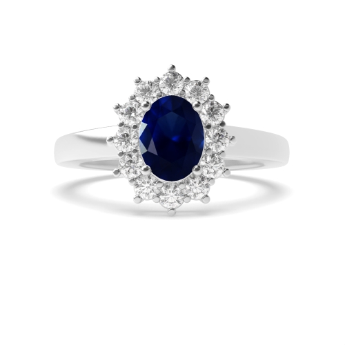 4 Prong Oval Classic flower Blue Sapphire Engagement Rings