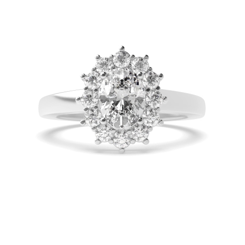 4 Prong Oval Silver Classic flower Side Stone Engagement Rings