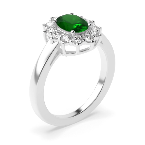 4 Prong Oval Classic flower Emerald Halo Engagement Rings