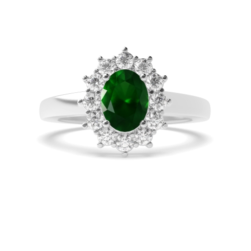 4 Prong Oval Classic flower Emerald Halo Engagement Rings