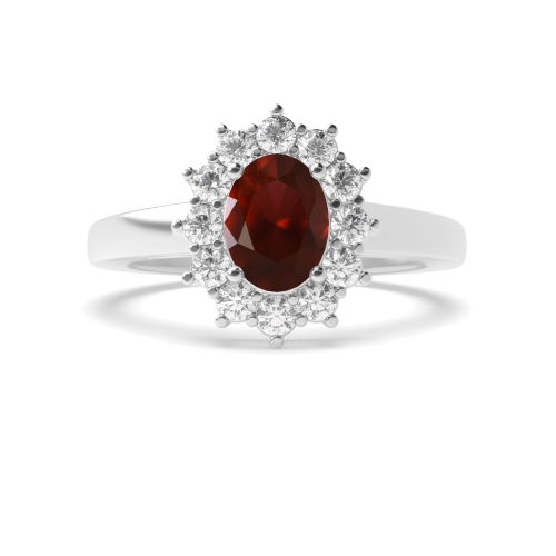 4 Prong Oval Classic flower Garnet Halo Engagement Rings