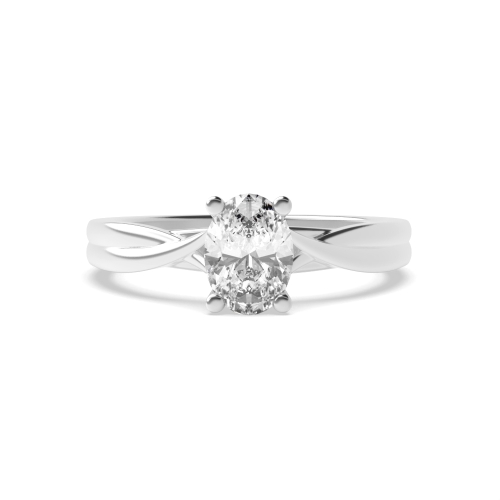 4 Prong Oval Cross Over Shoulder Solitaire Engagement Ring