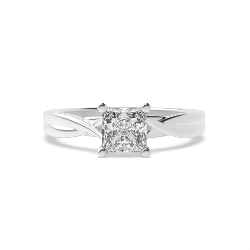 4 Prong Princess Cross Over Shoulder Solitaire Engagement Ring