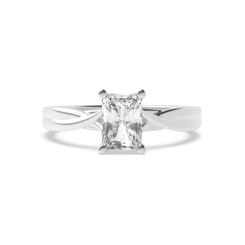 4 Prong Radiant Cross Over Shoulder Solitaire Engagement Ring