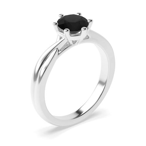 6 Prong Crossover shoulder Black Diamond Solitaire Engagement Rings