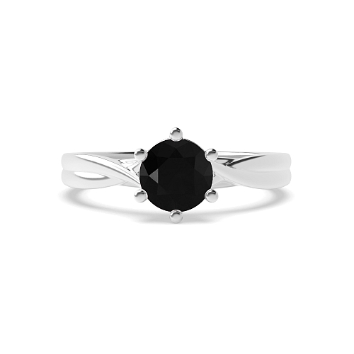 6 Prong Crossover shoulder Black Diamond Solitaire Engagement Rings