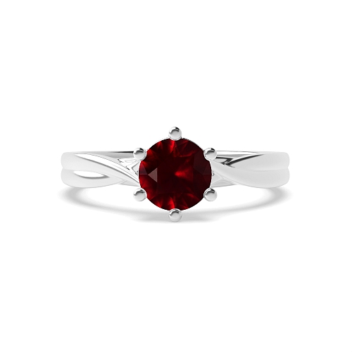 4 Prong Cross Over Shoulder Ruby Solitaire Engagement Ring