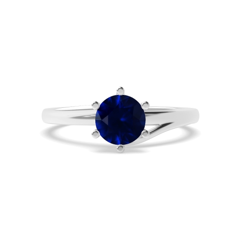 6 Prong Round Twisted shoulder Blue Sapphire Engagement Rings