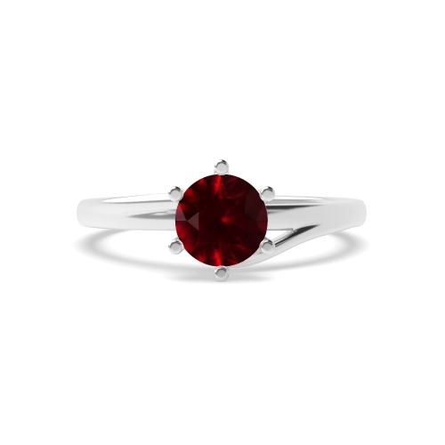 6 Prong Round Twisted shoulder Ruby Engagement Rings
