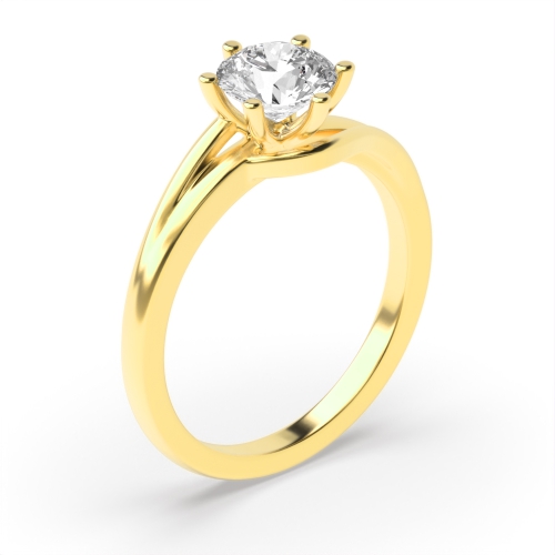 6 Prong Round Yellow Gold Twisted shoulder Unique Engagement Rings