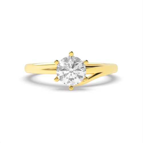 6 Prong Round Yellow Gold Twisted shoulder Unique Engagement Rings