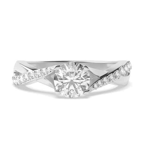 4 Prong Round Crossing Over Shoulder Side Stone Engagement Ring