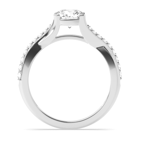 4 Prong Round Crossing Over Shoulder Side Stone Engagement Ring