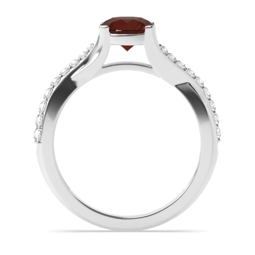 4 Prong Round Crossing Over Shoulder Garnet Side Stone Engagement Ring