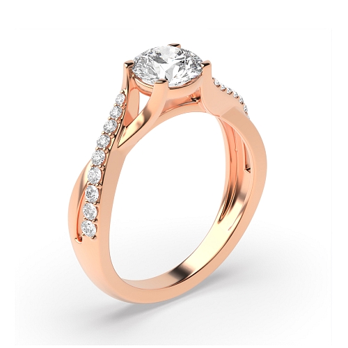 4 Prong Rose Gold Crossover shoulder Engagement Rings