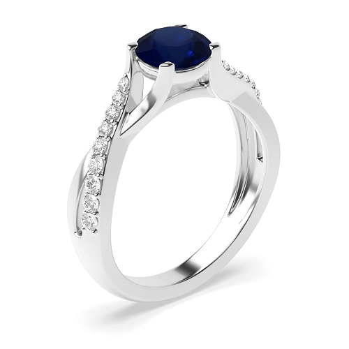 Crossover shoulder Blue Sapphire Engagement Rings