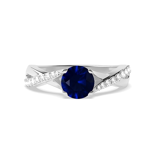 Crossover shoulder Blue Sapphire Engagement Rings