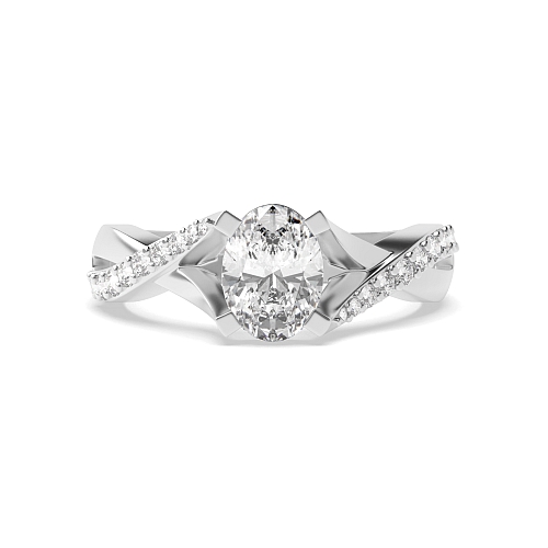 4 Prong Oval Cross Over shoulder Side Stone Engagement Ring