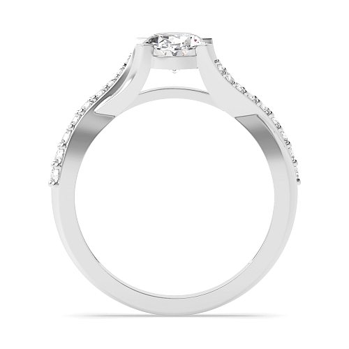 4 Prong Oval Cross Over shoulder Side Stone Engagement Ring