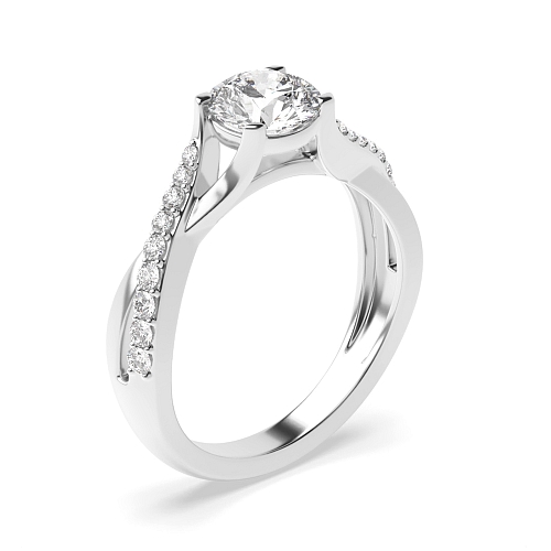 4 Prong Cross Over shoulder Side Stone Engagement Ring