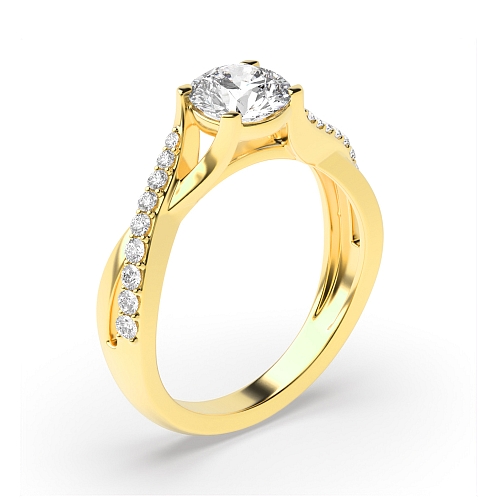 4 Prong Yellow Gold Crossover shoulder Twisted Engagement Rings