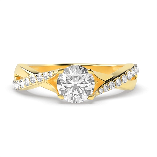 4 Prong Yellow Gold Crossover shoulder Twisted Engagement Rings