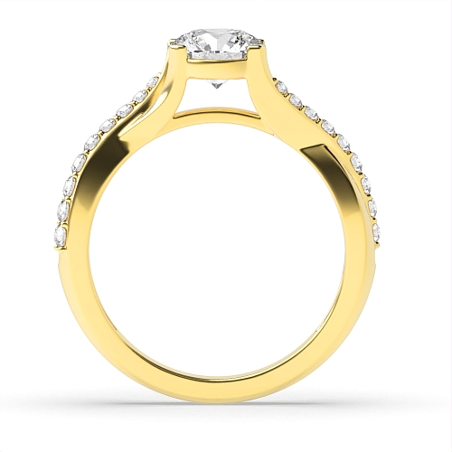 4 Prong Yellow Gold Crossover shoulder Twisted Engagement Rings