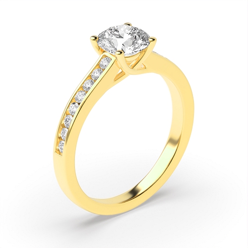 4 Prong Round Yellow Gold Crossover set Engagement Rings
