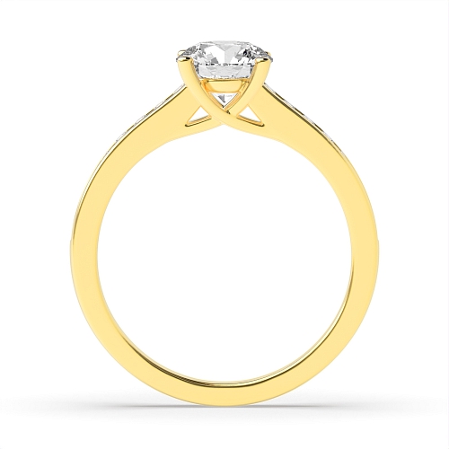 4 Prong Round Yellow Gold Crossover set Engagement Rings