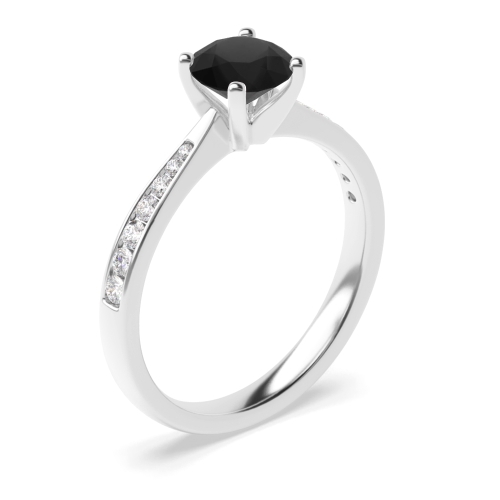 4 Claw Set Round Solitaire Black Diamond Ring in 