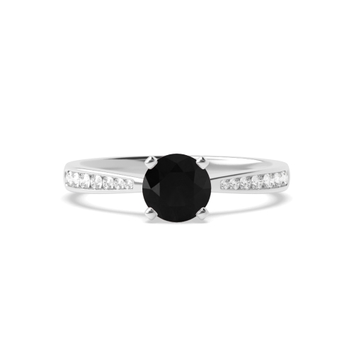 4 Prong Classic Tapered Shank Black Diamond Side Stone Engagement Ring