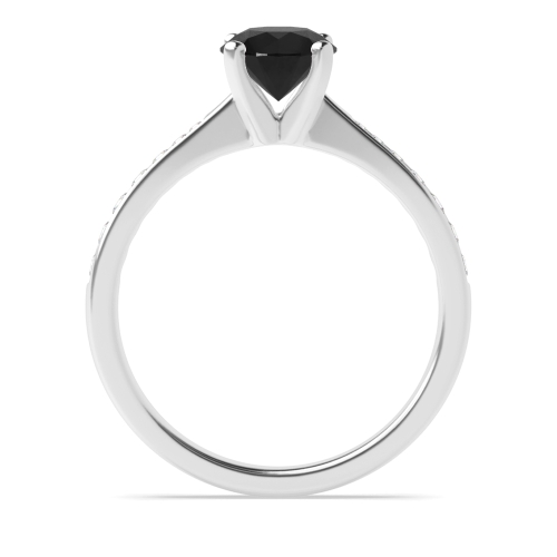 4 Prong Classic Tapered Shank Black Diamond Side Stone Engagement Ring