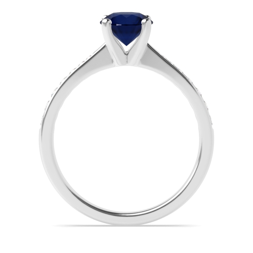 4 Prong Classic Tapered Shank Blue Sapphire Side Stone Engagement Ring